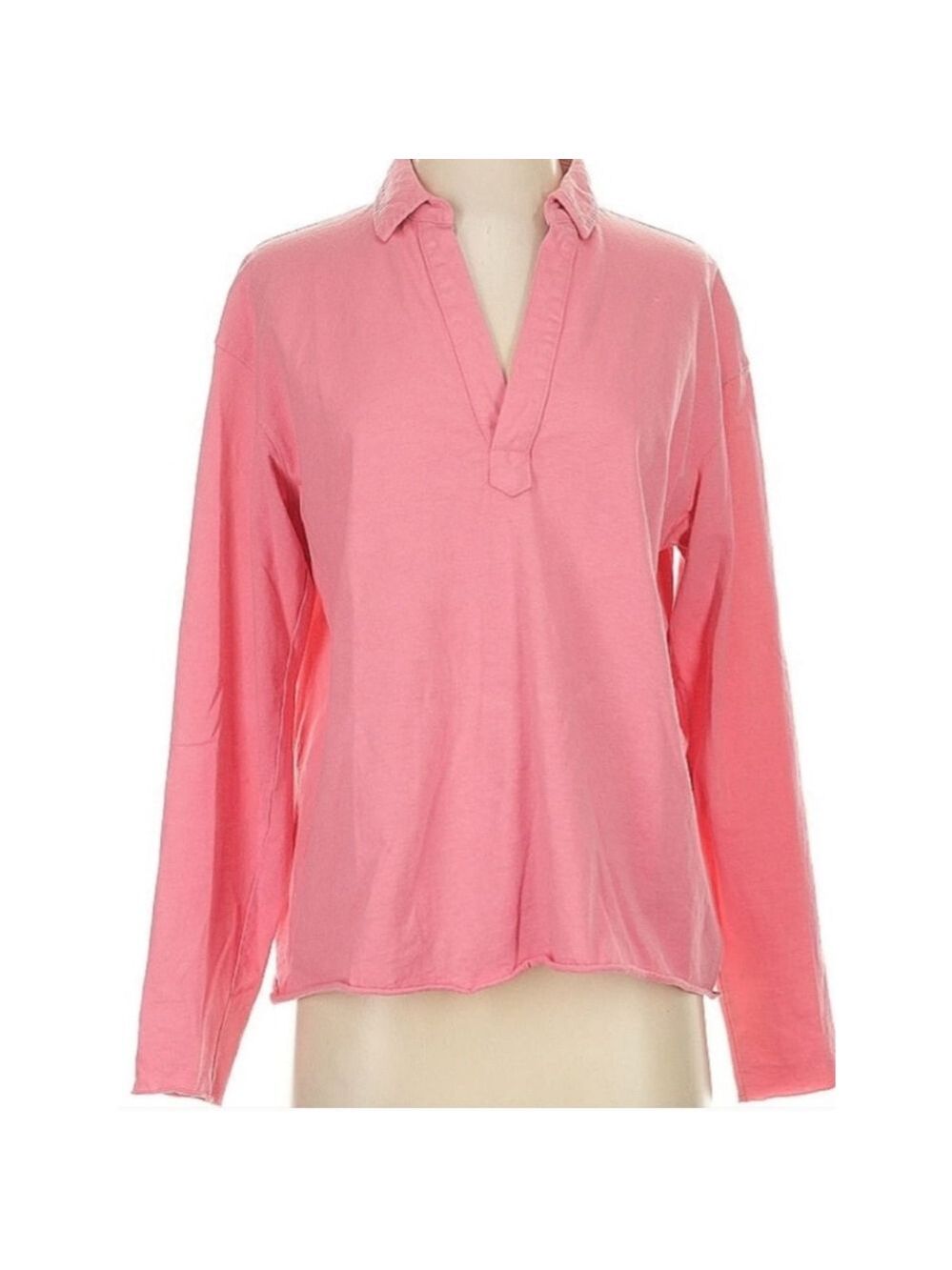 New Frank & Eileen Candy Pink Long Sleeve Popover Henley Tee L - Picture 2 of 4